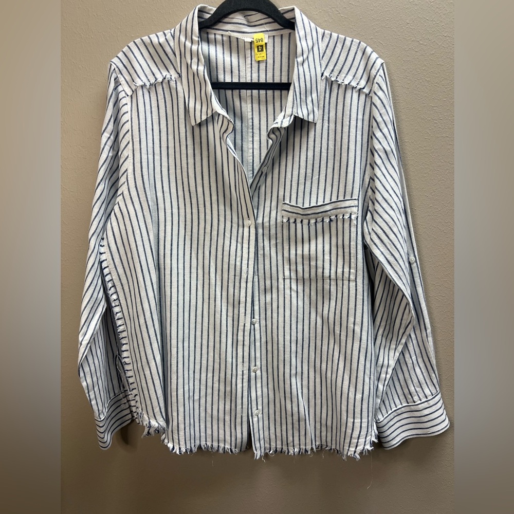 Melissa Nepton Striped White and Blue women's Shirt. XL